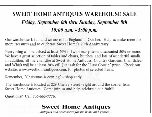Sweet Home Antiques 20th Anniversary Warehouse Sale