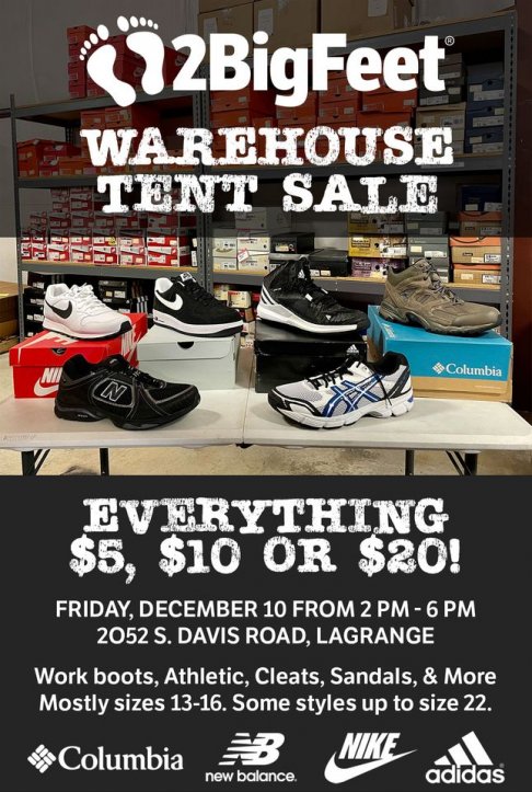 2BigFeet Warehouse Tent Sale